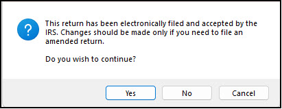 Image showing the message when a return has been locked after e-file.